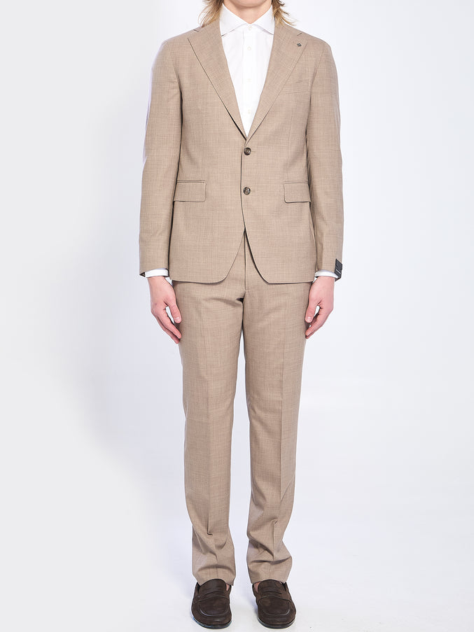 Tagliatore Single-breasted Suit In Virgin Wool And Silk Brown