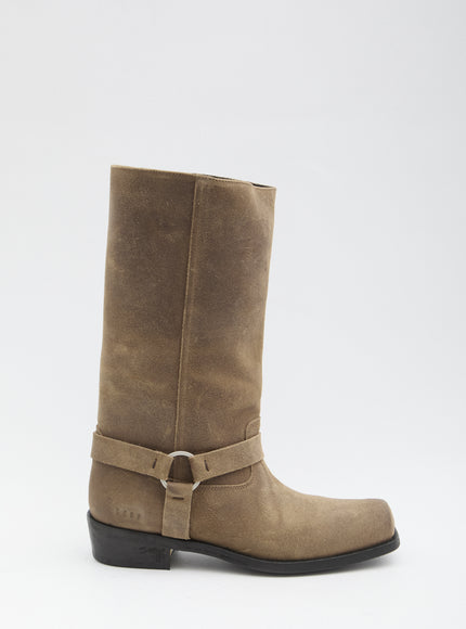 Golden Goose High Biker Boots In Suede Beige