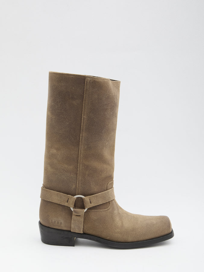 Golden Goose High Biker Boots In Suede Beige
