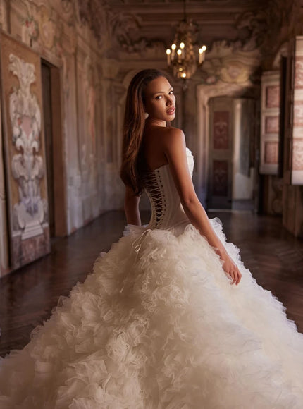 Elizara Strapless Corset Ball Gown Wedding Dress with Textured Tulle Skirt