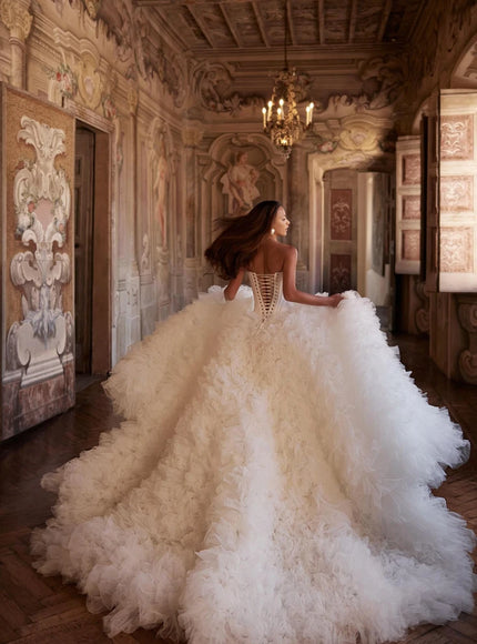 Elizara Strapless Corset Ball Gown Wedding Dress with Textured Tulle Skirt