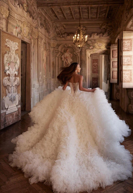 Elizara Strapless Corset Ball Gown Wedding Dress with Textured Tulle Skirt