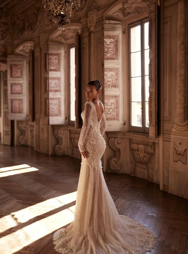 Noella Long Sleeve Beaded Mermaid Wedding Gown