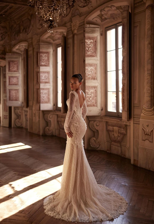 Noella Long Sleeve Beaded Mermaid Wedding Gown