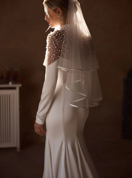 Celia — Pearl-Draped Crepe Bridal Gown