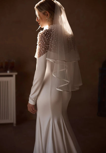 Celia — Pearl-Draped Crepe Bridal Gown