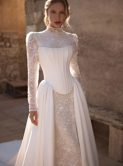 Wolffa Long-Sleeve Lace Fishtail Wedding Dress