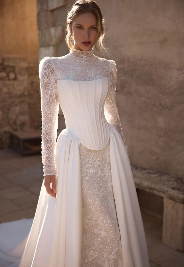 Wolffa Long-Sleeve Lace Fishtail Wedding Dress