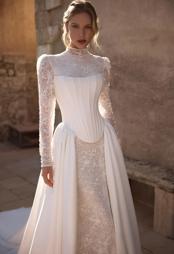 Wolffa Long-Sleeve Lace Fishtail Wedding Dress
