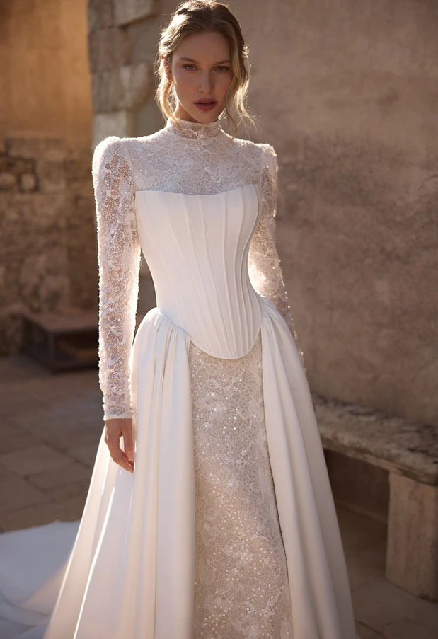 Wolffa Long-Sleeve Lace Fishtail Wedding Dress