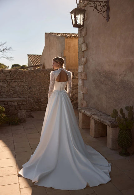 Wolffa Long-Sleeve Lace Fishtail Wedding Dress