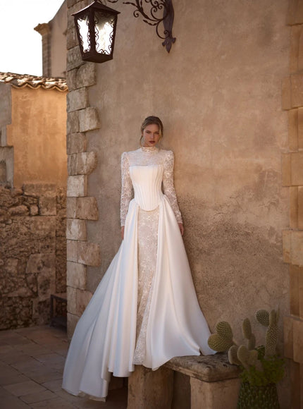 Wolffa Long-Sleeve Lace Fishtail Wedding Dress