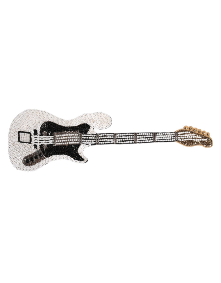 Dolce & Gabbana Gold Brass Logo Beaded Guitar Brooch