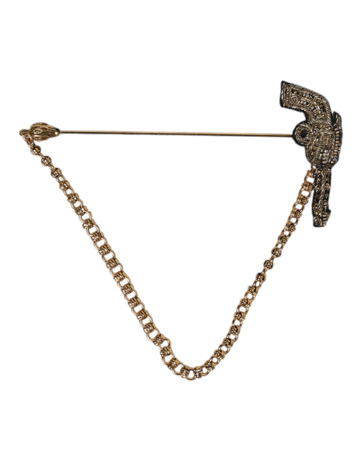 Dolce & Gabbana Black Gold Brass Revolver Lapel Pin