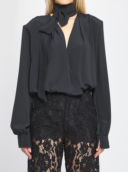 Federica Tosi Cross-over Blouse With Scarf Black