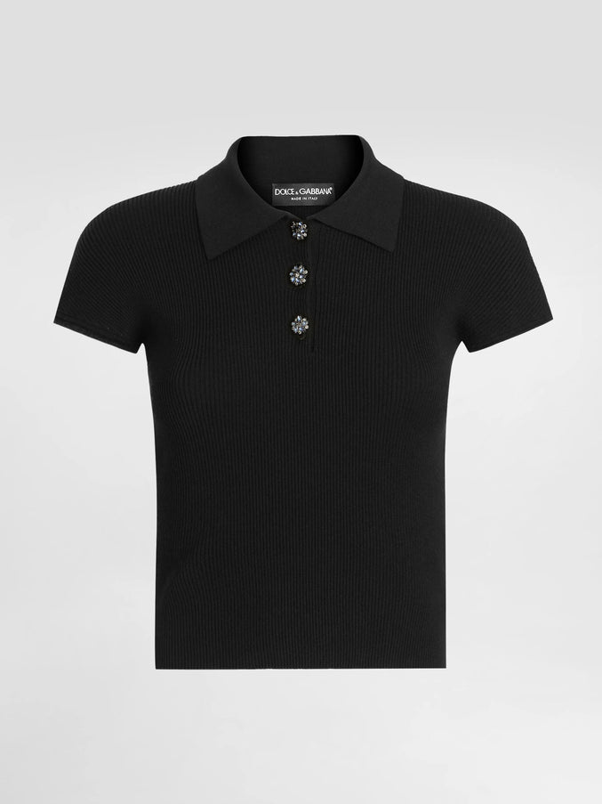 Dolce & Gabbana Ribbed Polo-style Top Black