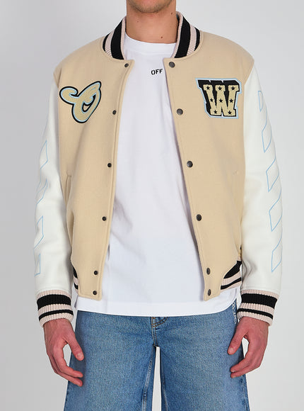 Off White Varsity Bomber Jacket Cream