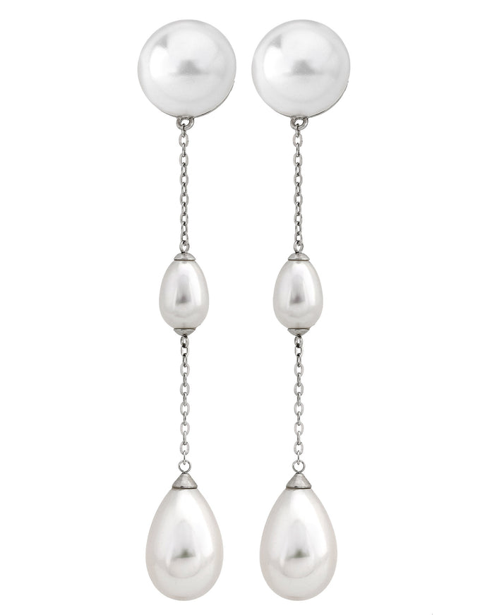 Silver & Pearl Drop Bridal Earrings