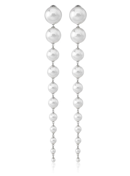 Graduated Pearl Drop Earrings — Rhodium-Plated Silver (Two Lengths)