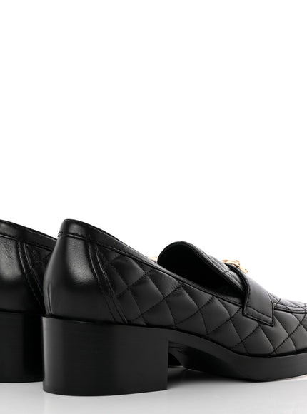 Chanel CC Quilted Heart Heel Loafers Black Lambskin Light Gold