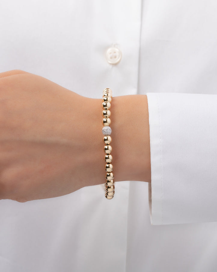 Zoe Lev 6mm Gold Bead Bracelet with Diamond Bead