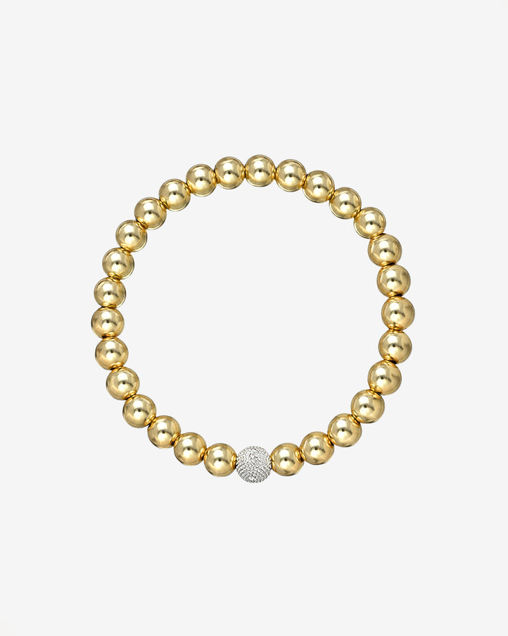 Zoe Lev 6mm Gold Bead Bracelet with Diamond Bead