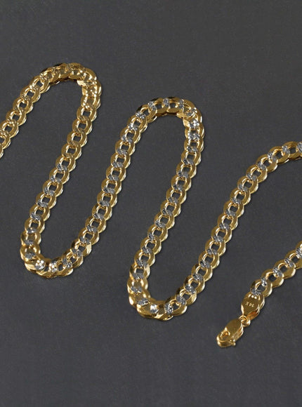 7.0 mm 14k Two Tone Gold Pave Curb Chain - Ellie Belle