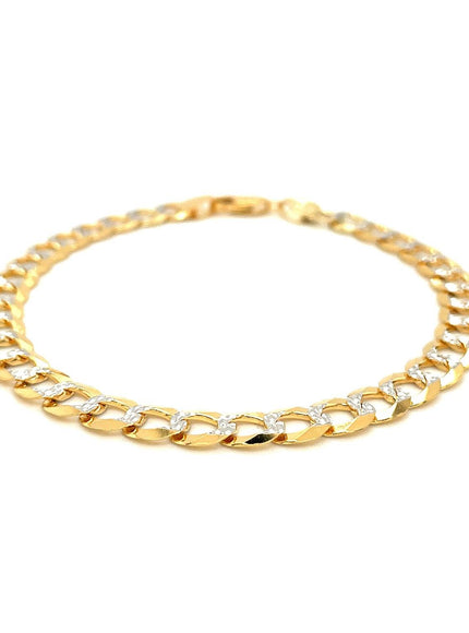 7.0mm 14k Two Tone Gold Pave Curb Bracelet - Ellie Belle