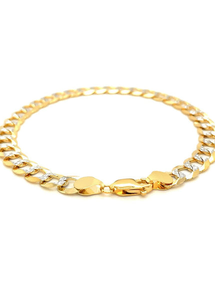 7.0mm 14k Two Tone Gold Pave Curb Bracelet - Ellie Belle