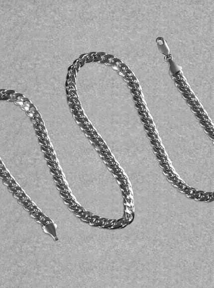 7.0mm 14K White Gold Miami Cuban Semi Solid Chain - Ellie Belle