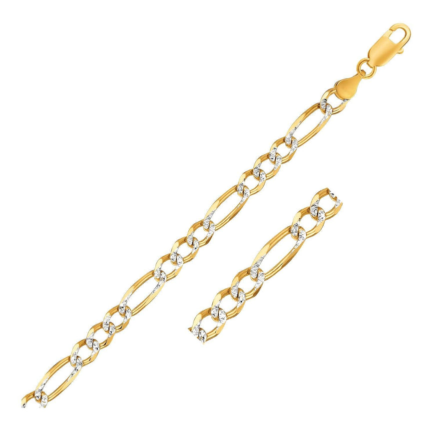 7.0mm 14K Yellow Gold Solid Pave Figaro Chain - Ellie Belle