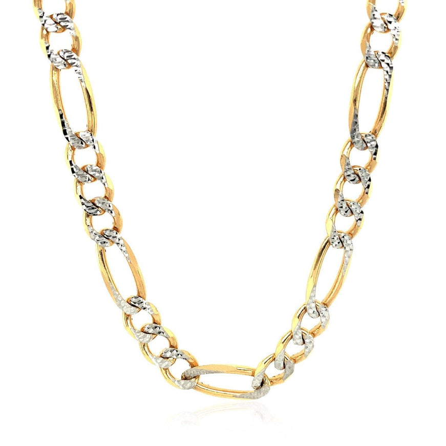 7.0mm 14K Yellow Gold Solid Pave Figaro Chain - Ellie Belle