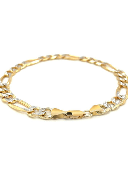 7.0mm 14K Yellow Two Tone Solid Pave Figaro Bracelet - Ellie Belle