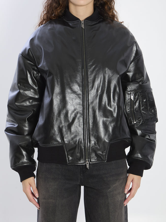 Salvatore Santoro Leather Bomber Jacket Black