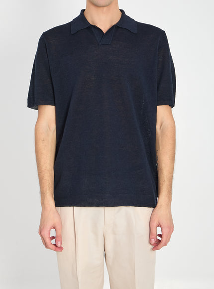 Roberto Collina Polo Shirt In Linen Blue