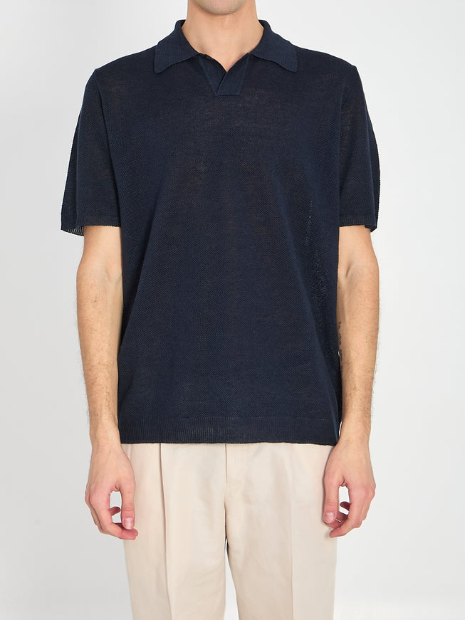 Roberto Collina Polo Shirt In Linen Blue