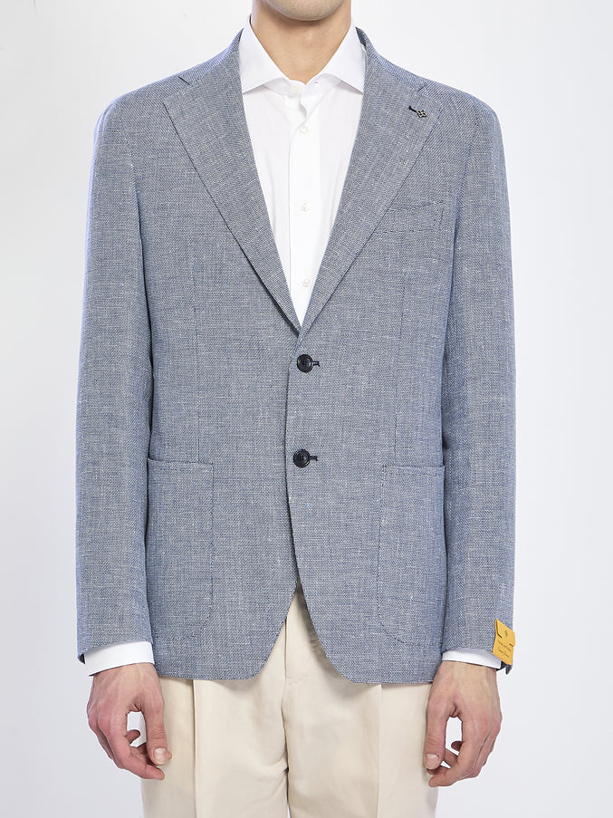 Tagliatore Jacket In Linen And Cotton Blue