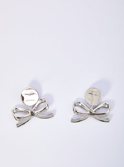 Self Portrait Pearl Bow Drop Earrings