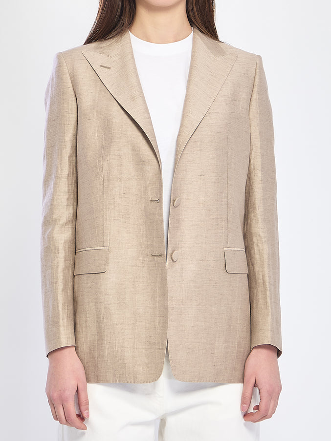 Tagliatore Single-breasted Linen Blend Jacket Brown