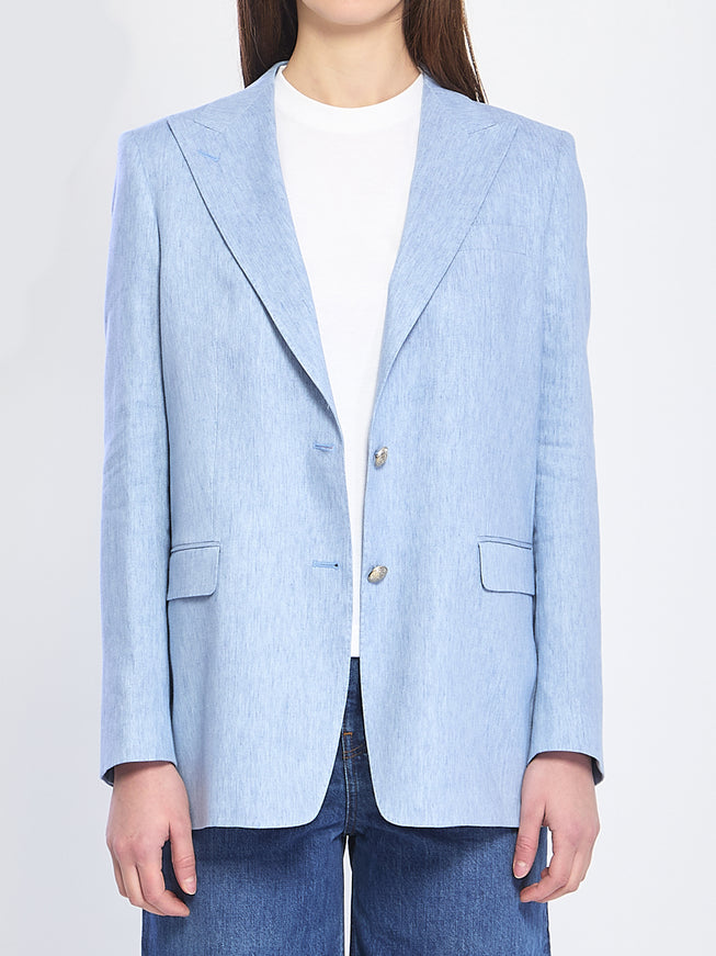 Tagliatore Single-breasted Stretch Linen And Cotton Jacket Light Blue