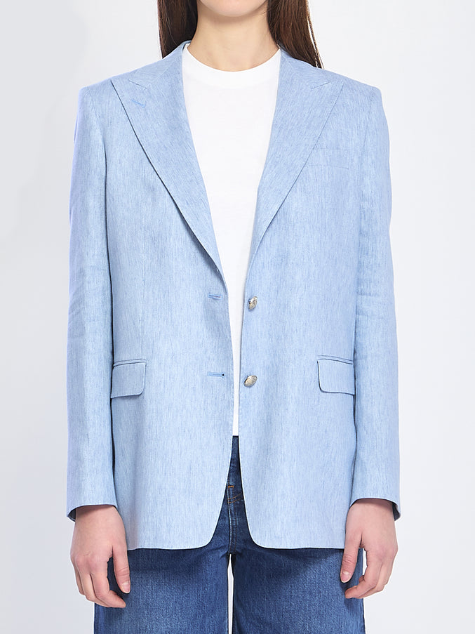 Tagliatore Single-breasted Stretch Linen And Cotton Jacket Light Blue