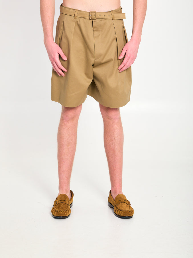 Saint Laurent Cotton Drill Shorts With Belt Beige