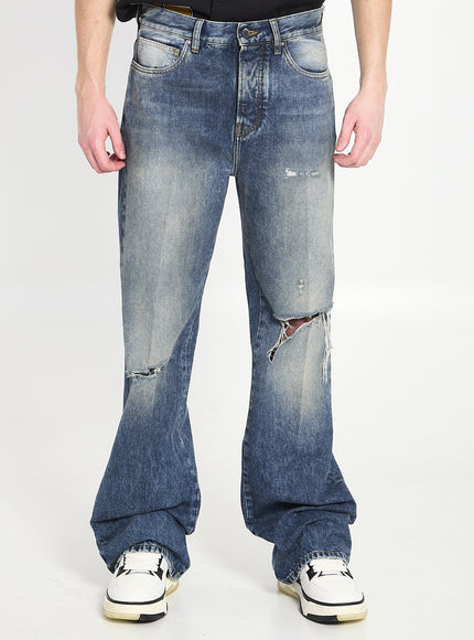 Amiri Slashed Boot Cut Jeans Blue