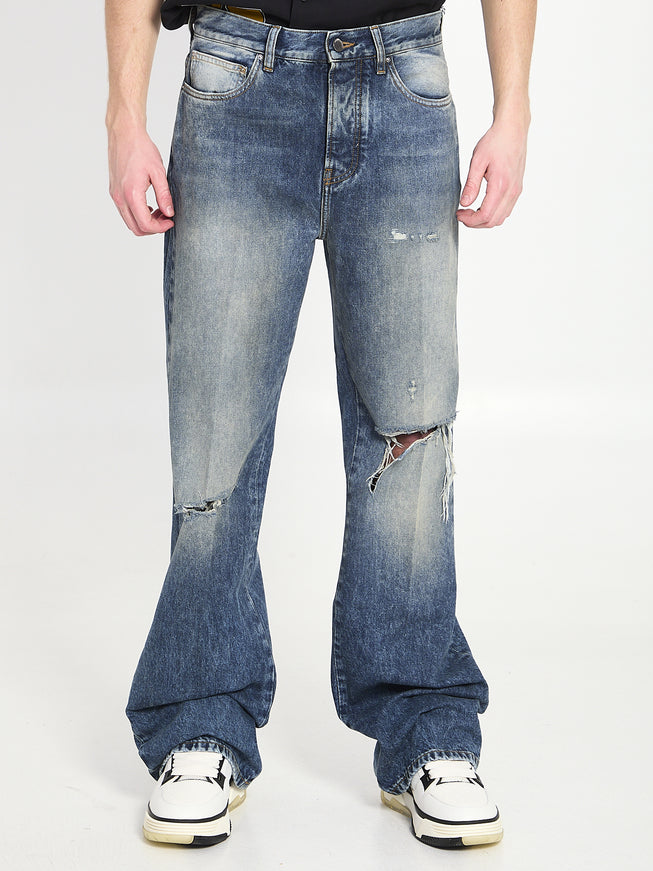 Amiri Slashed Boot Cut Jeans Blue