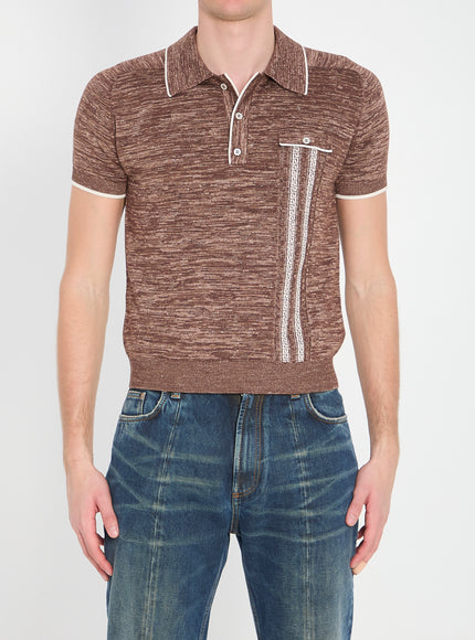 Versace Mouliné Knit Polo Shirt Brown