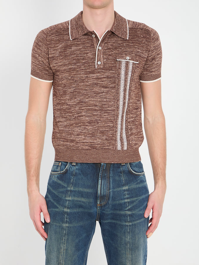 Versace Mouliné Knit Polo Shirt Brown
