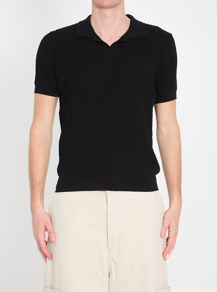 Roberto Collina Ribbed Polo Shirt Black