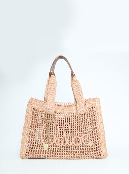 Chloe East-west Summer Banana Raffia Tote Bag QT Pink