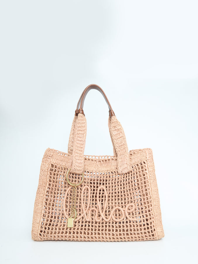 Chloe East-west Summer Banana Raffia Tote Bag QT Pink