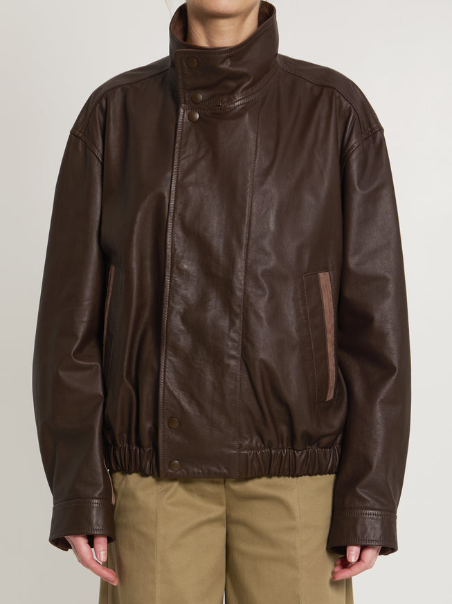 Lemaire Soft Leather Bomber Jacket S Brown